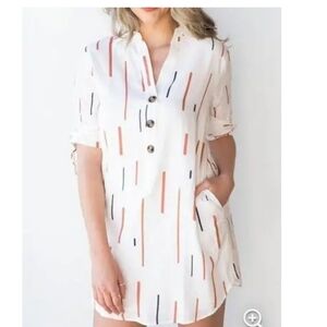 Lush Women's White Tie Short Sleeve Rayon Blend 3/4 Button Pull Over Shirt Dress